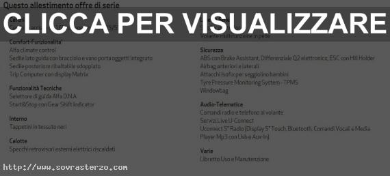 Dotazione di Serie Base nuova Alfa Romeo Giulietta 2016